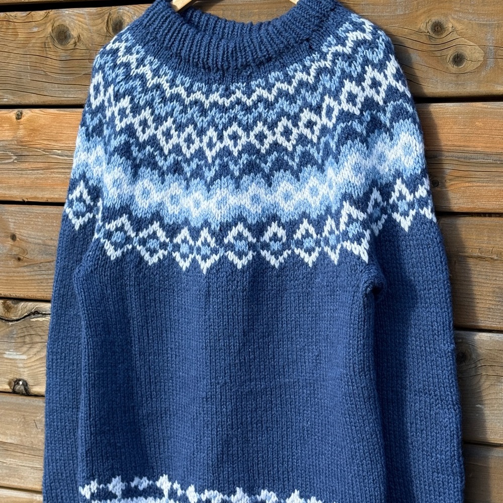 Navy and White fair isle yolk handknit Sweater - Picture 3 of 7